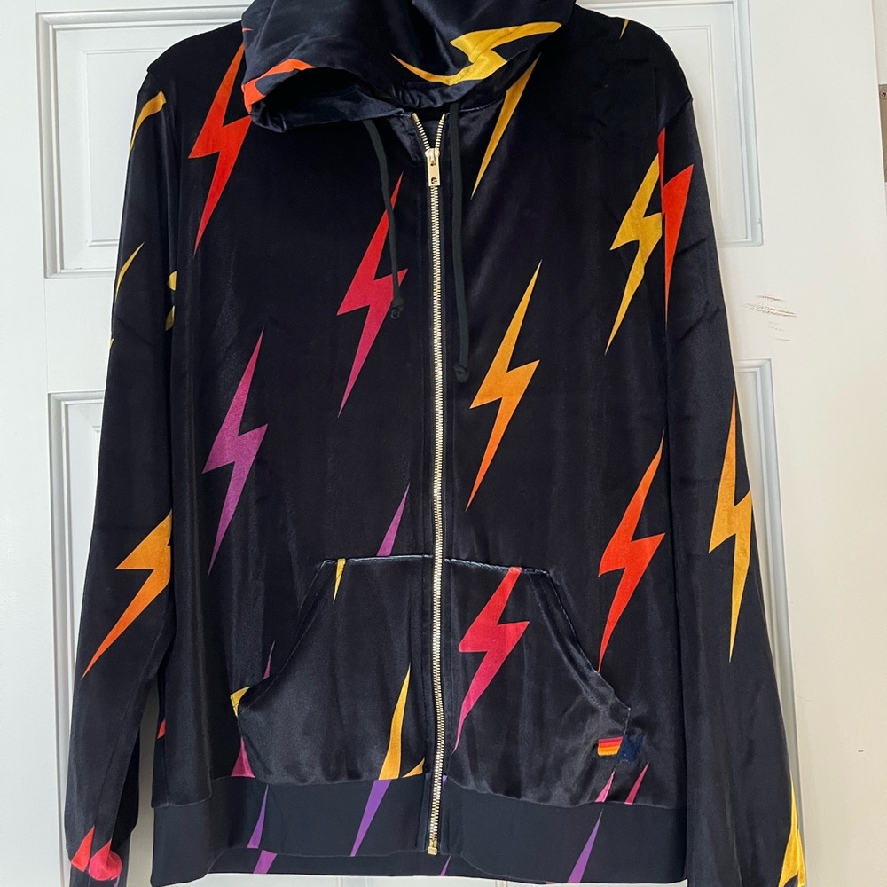 Aviator Nation Velvet Bolt Repeat Hoodie Black